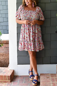 IVORY PINK FLORAL SMOCKED DRESS