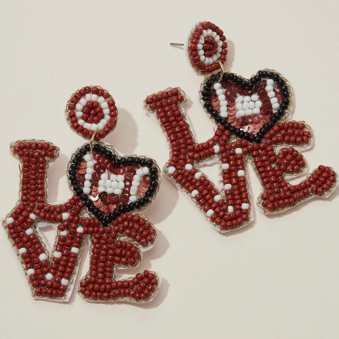 LOVE FOOTBALL SEEDBEAD EARRINGS