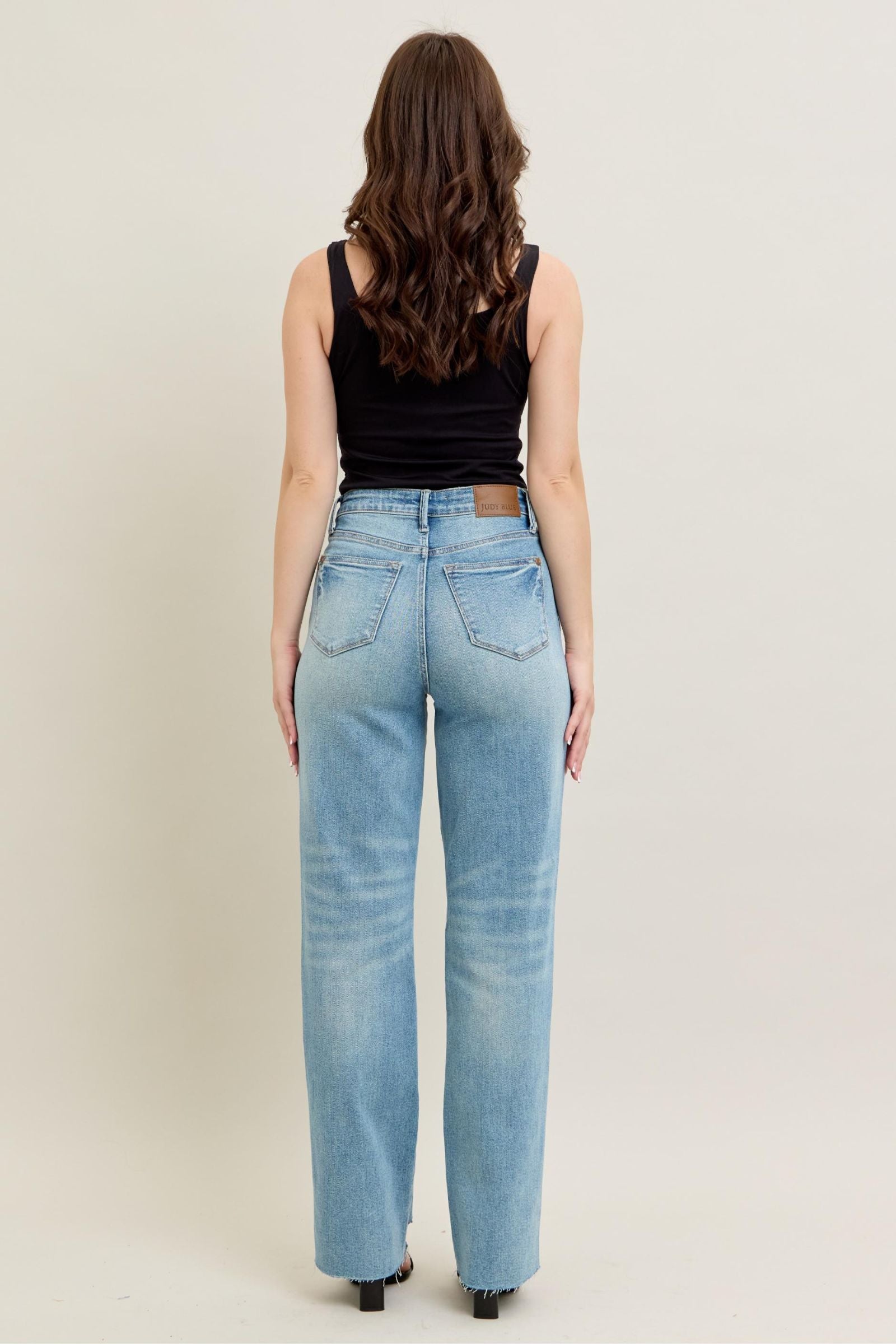 MEDIUM WASH HIGH WAIST RIGID MAGIC STAR SHAPED DESTROYED 90S STRAIGHT JUDY BLUE DENIM-PLUS