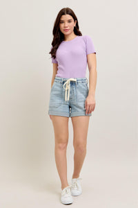LIGHT WASH JOGGERS HIGH WAIST CUFFED DENIM SHORTS BY JUDY BLUE-PLUS