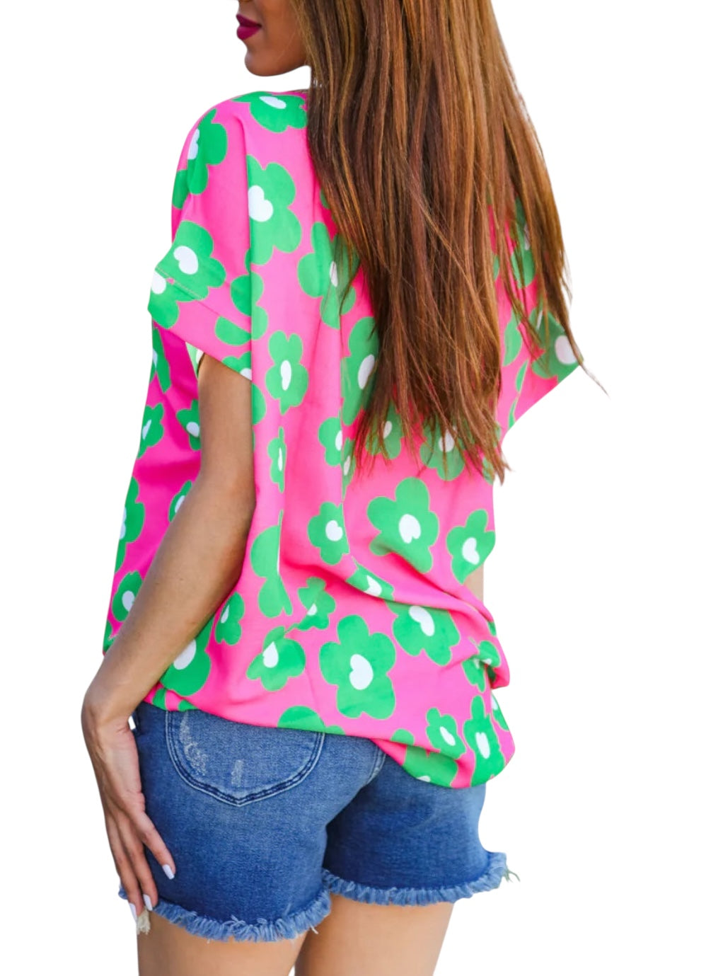 FUCHSIA GREEN FLORAL DOLMAN TOP - SALE- SMALL, MEDIUM & LARGE AVAILABLE