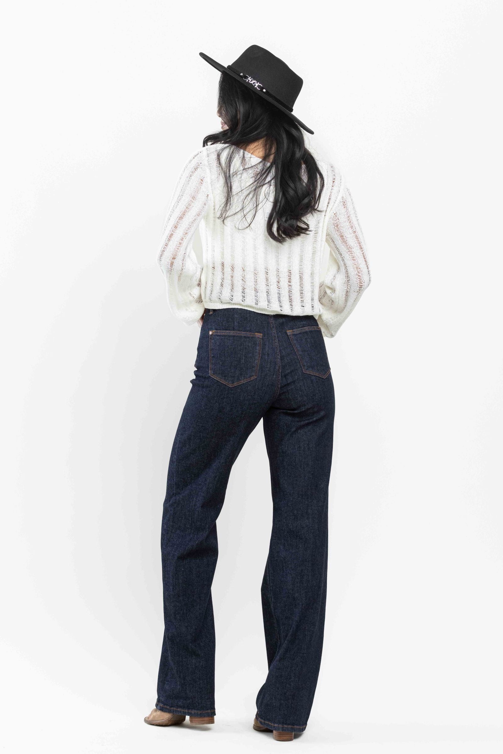 Judy Blue Darkwash High Waist Front Seam Dart Detail Wide Leg Denim- SIZE: 0 left.