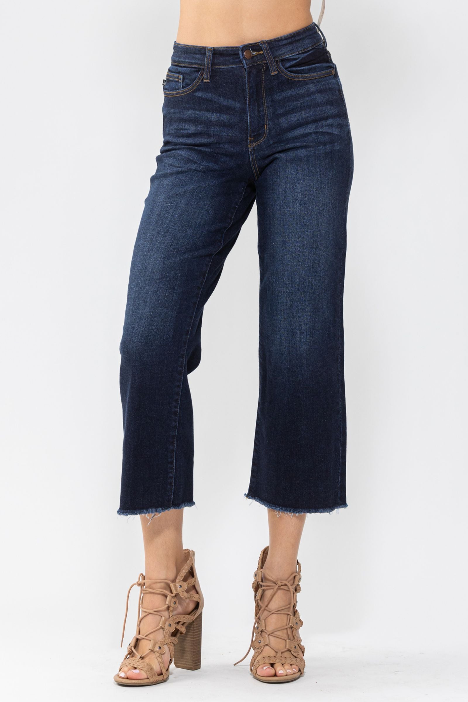 JUDY BLUE DARKWASH HIGH WAIST CROPPED WIDE LEG DENIM