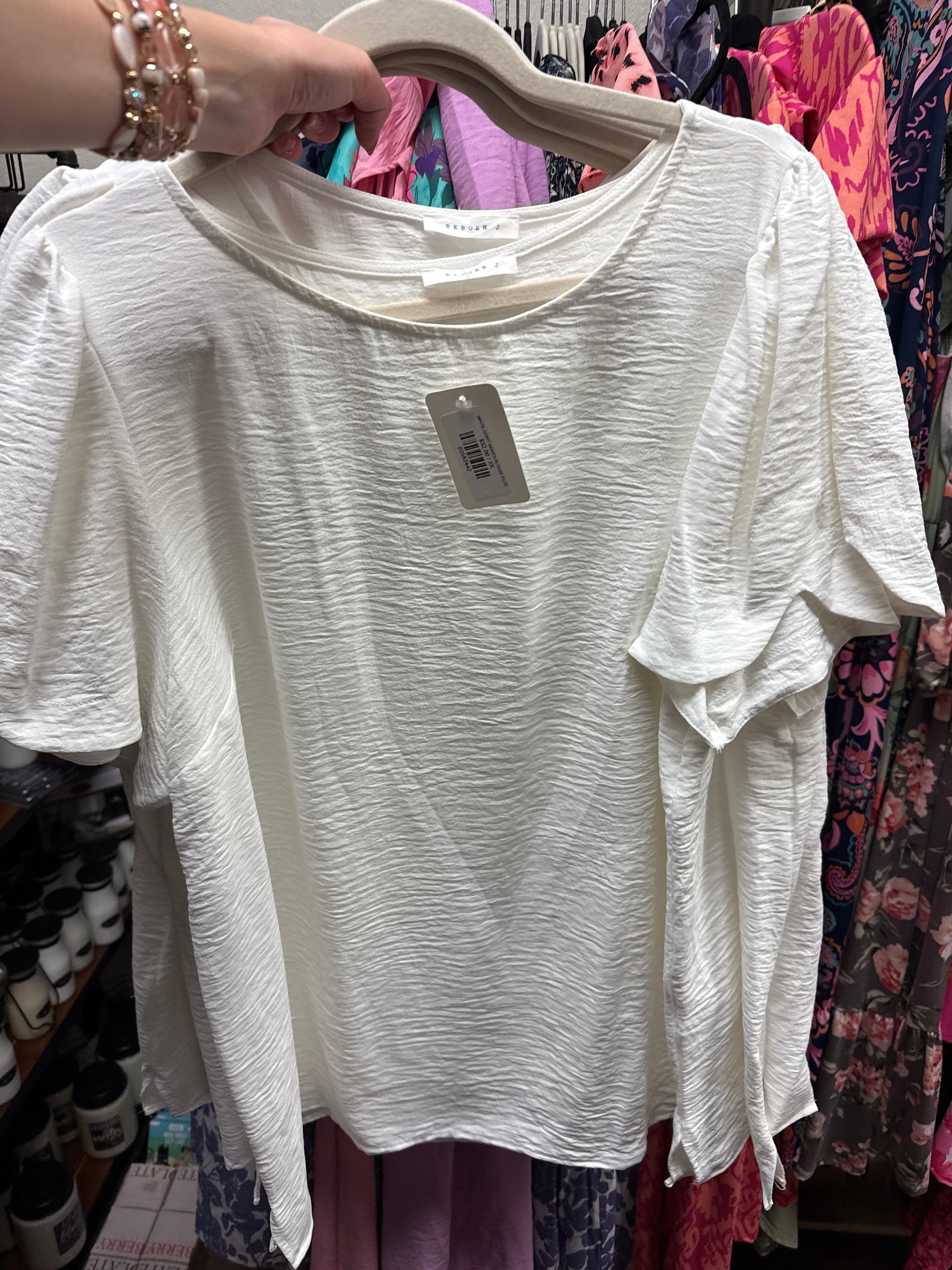 WHITE IVORY WOVEN BLOUSE- PLUS- SALE- 1X, 2X & 3X AVAILABLE