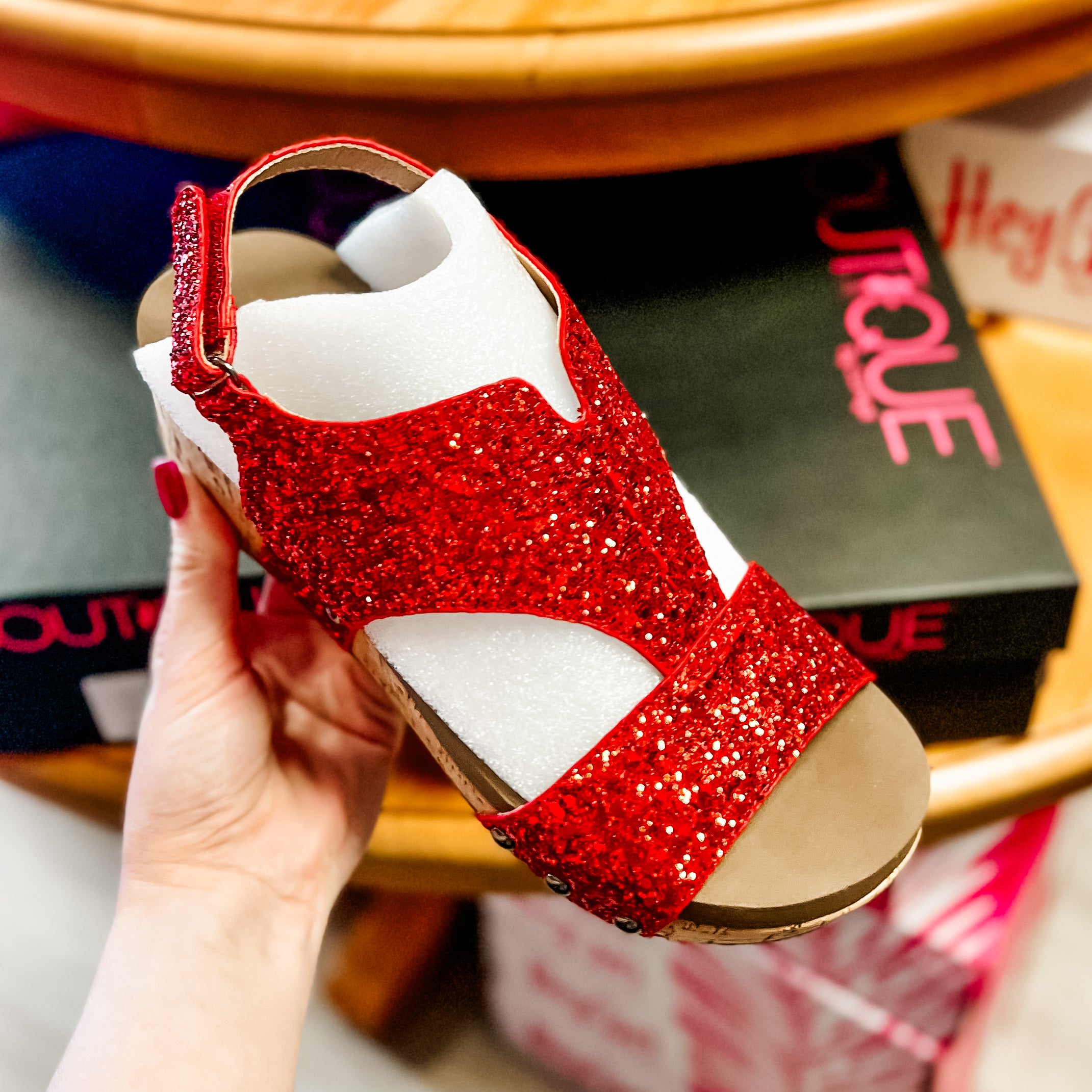 Red Refreshing Glitter Corkys Wedges- SIZE 9