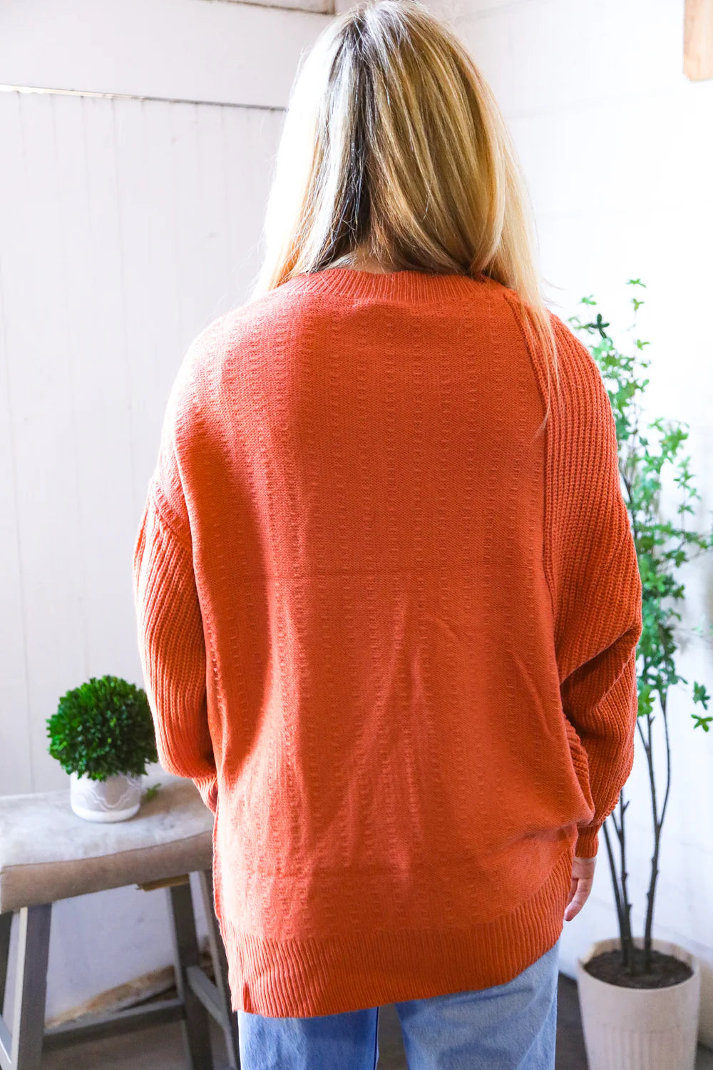 SOLID PUMPKIN ORANGE/RUST OVERSIZED SLOUCHY SWEATER-PLUS