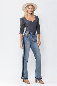 MEDIUM WASH HIGH WAIST SIDE SEAM DETAIL STRAIGHT DENIM JUDY BLUE