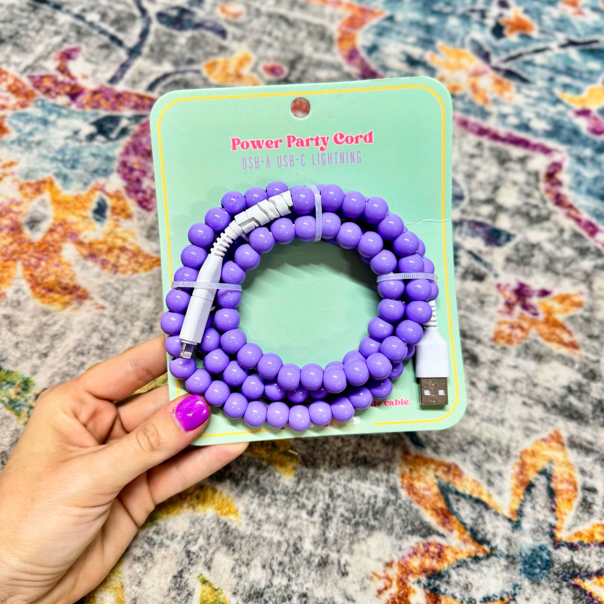 FANCY SMANCY BEADED CHARGING CABLES (USB-A TO DUAL USB-C / LIGHTENING 3 FOOT