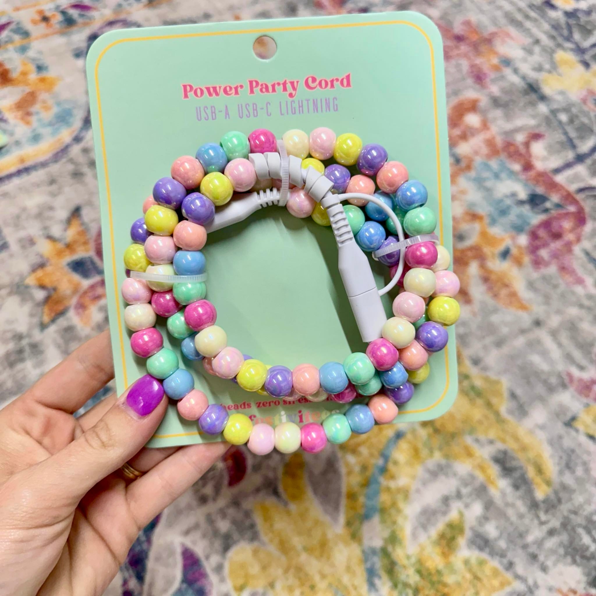 FANCY SMANCY BEADED CHARGING CABLES (USB-A TO DUAL USB-C / LIGHTENING 3 FOOT