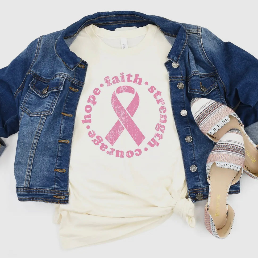 CREAM SOFT STYLE TEE BREAST CANCER AWARENESS HOT PINK DESIGN HOPE FAITH STRENGTH CIRCLE- SALE