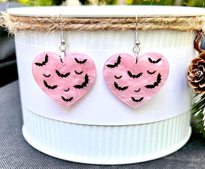 Pink Heart Bats Earrings