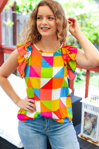 GEOMETRIC DOUBLE RUFFLE SLEEVE TANK MULTI COLORED - PLUS