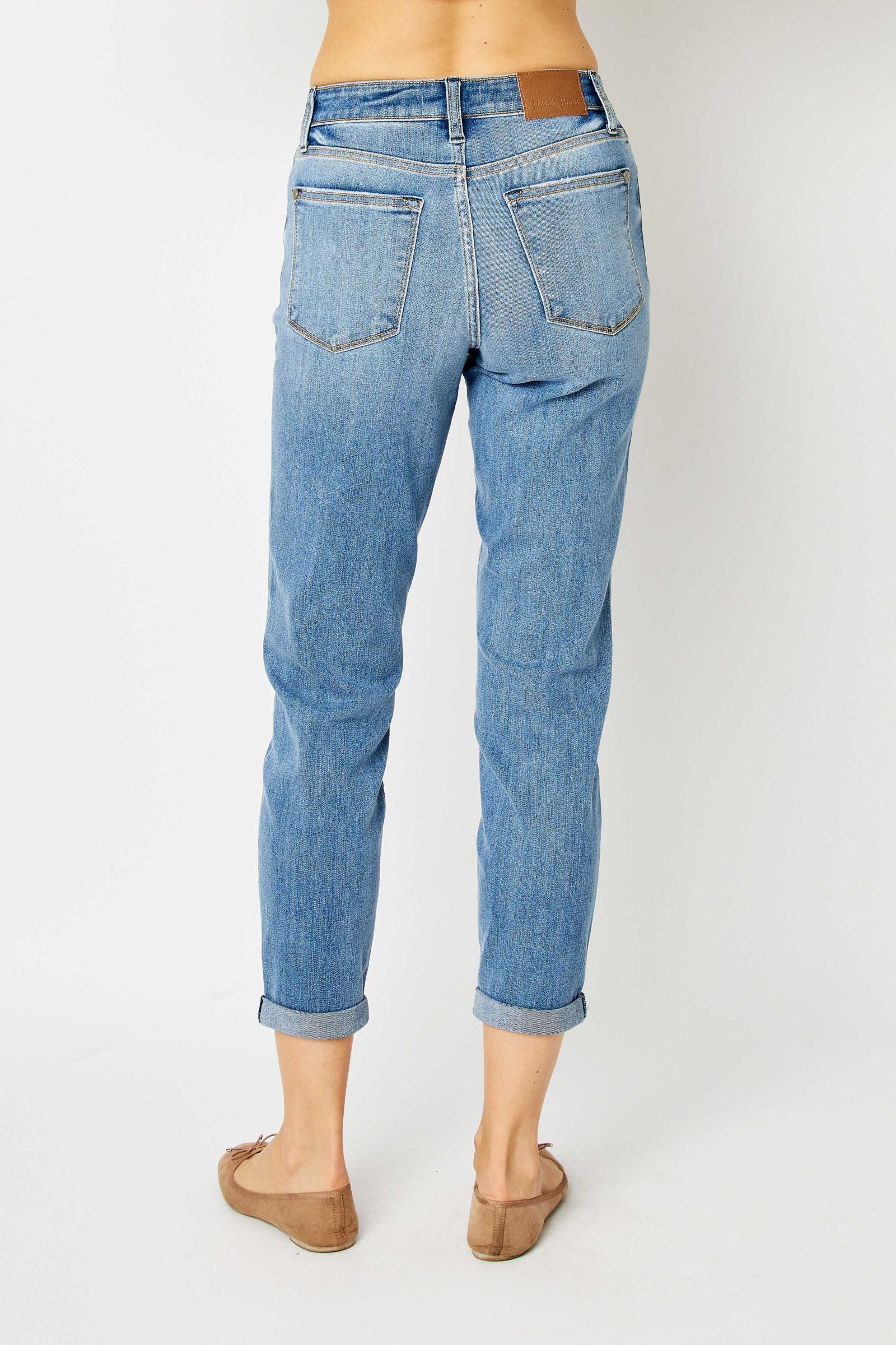 MEDIUM WASH MIDRISE CUFFED SLIM JUDY BLUE DENIM-PLUS