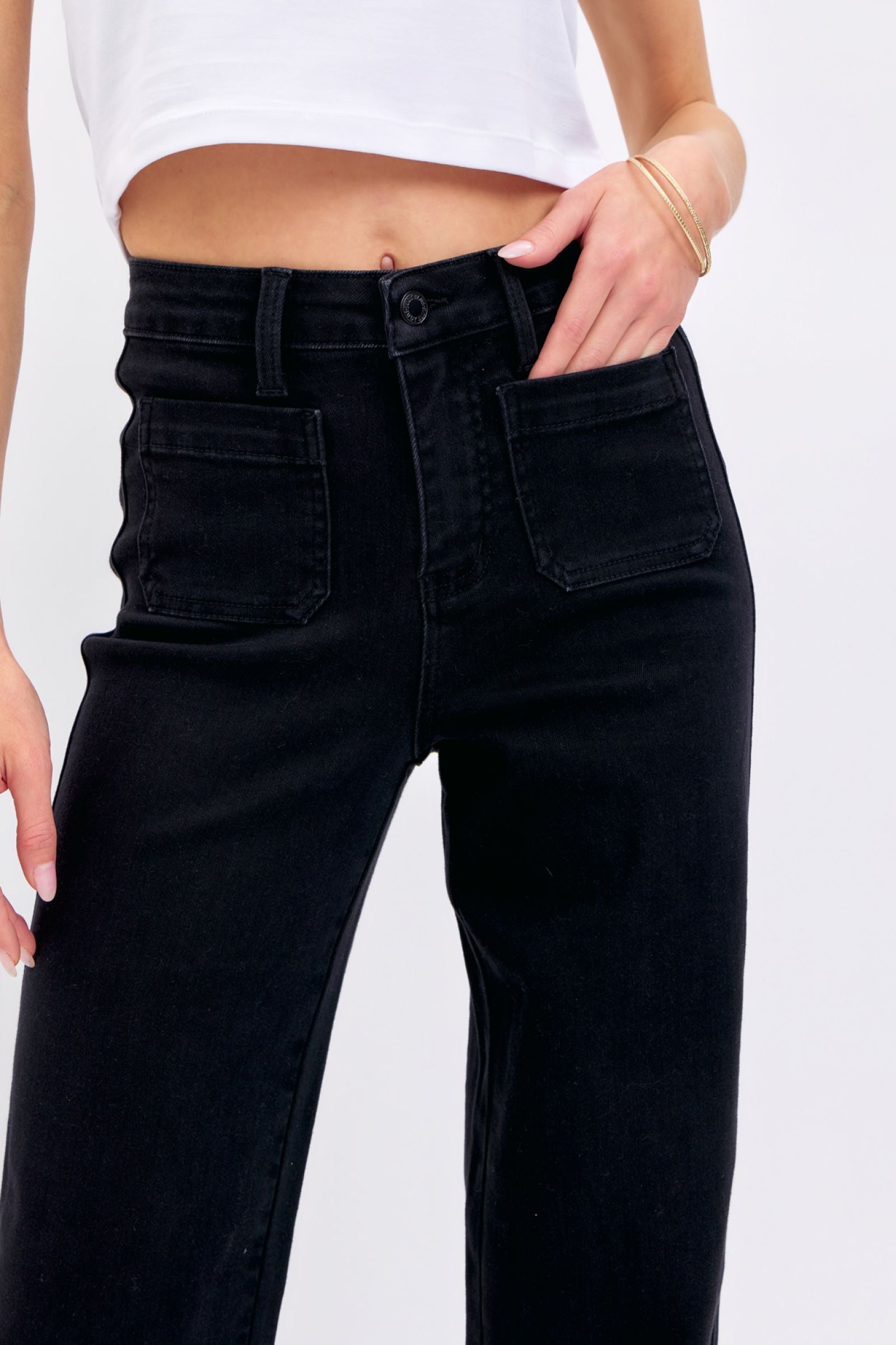 BLACK HIGH WAIST PATCH POCKET STRAIGHT JUDY BLUE DENIM