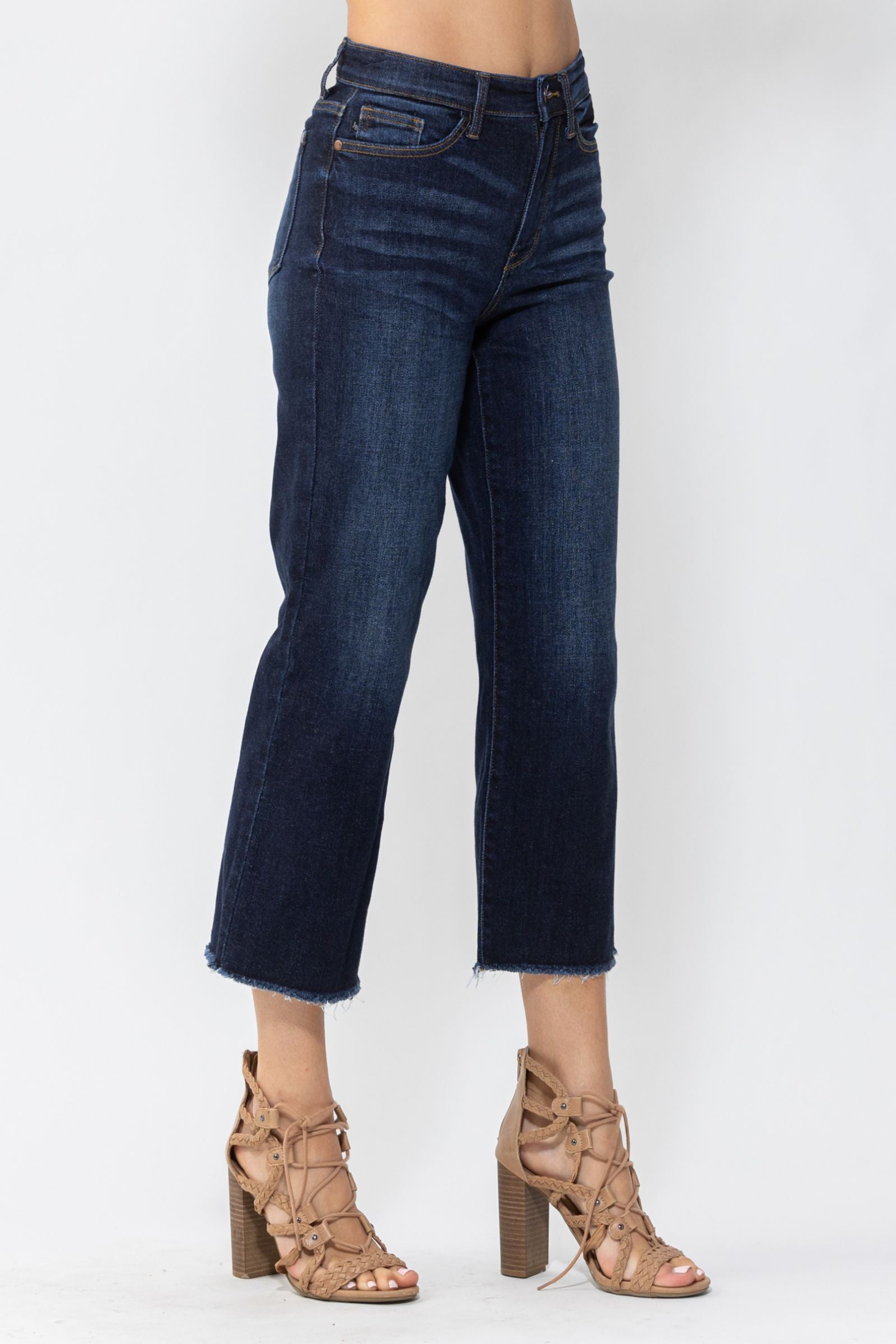 JUDY BLUE DARKWASH HIGH WAIST CROPPED WIDE LEG DENIM