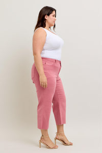 ROSE HIGH WAIST GARMENT DYED RAW HEM CROP WIDE LEG JUDY BLUE DENIM-PLUS
