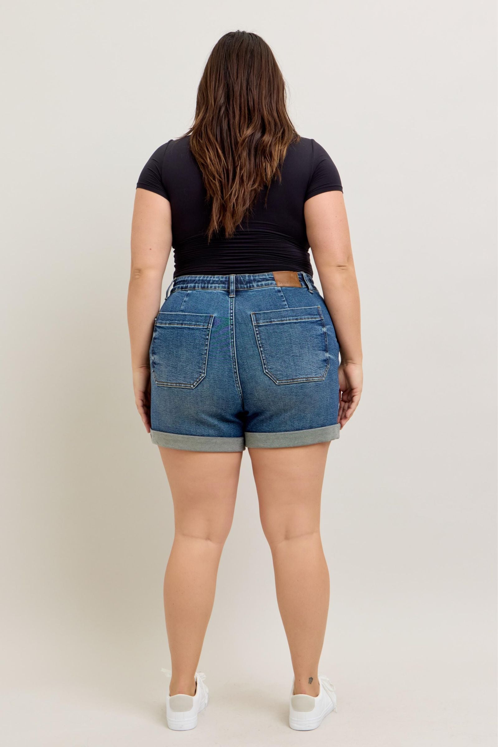 DARK WASH HIGH WAIST CUFFED JOGGER SHORTS BY JUDY BLUE DENIM