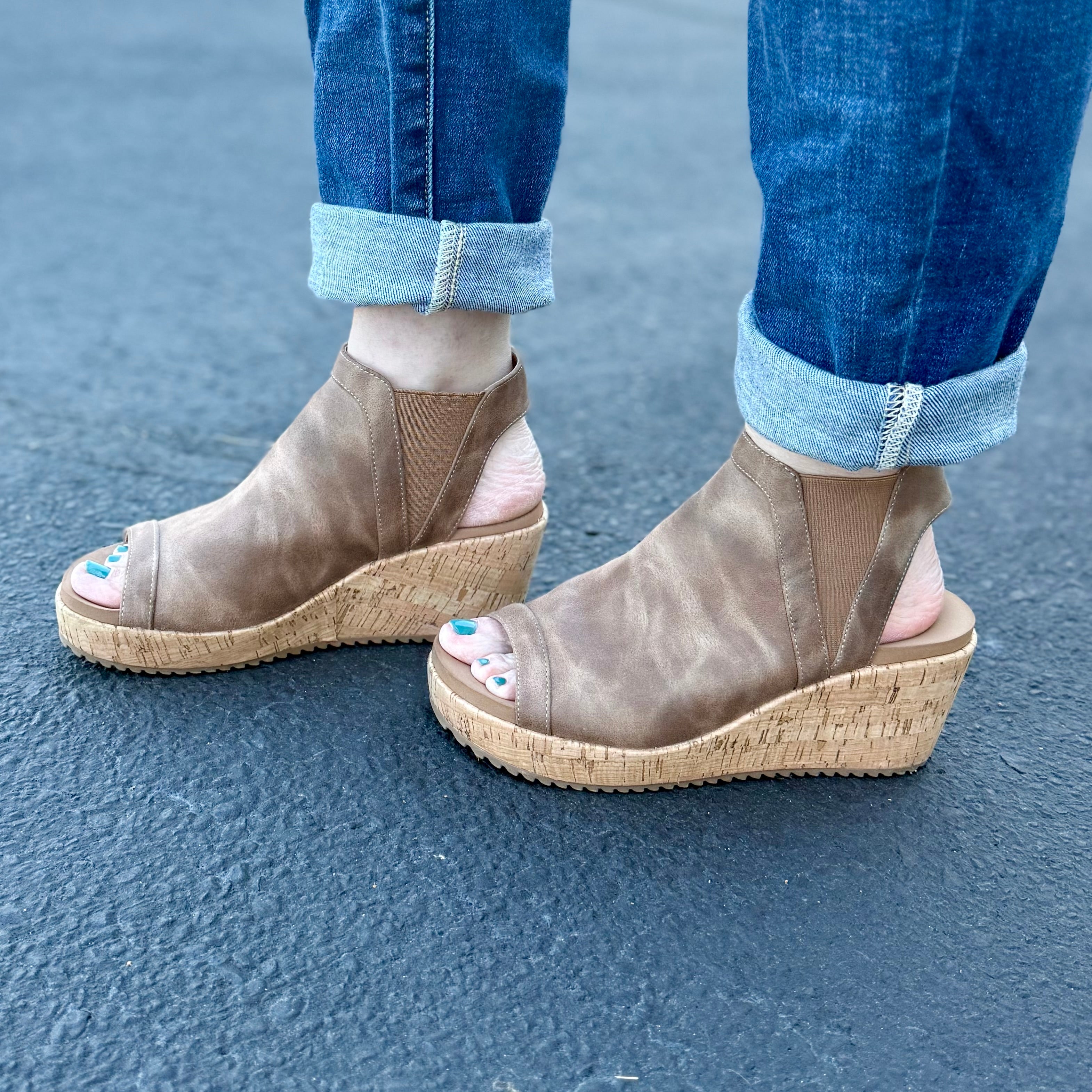 EASY NOW TAN OIL PU CORKYS SANDAL WEDGES