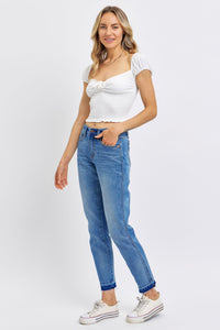 RIGID MAGIC MEDIUM WASH MID RISE RELEASE HEM BOYFRIEND FIT JUDY BLUE DENIM-PLUS