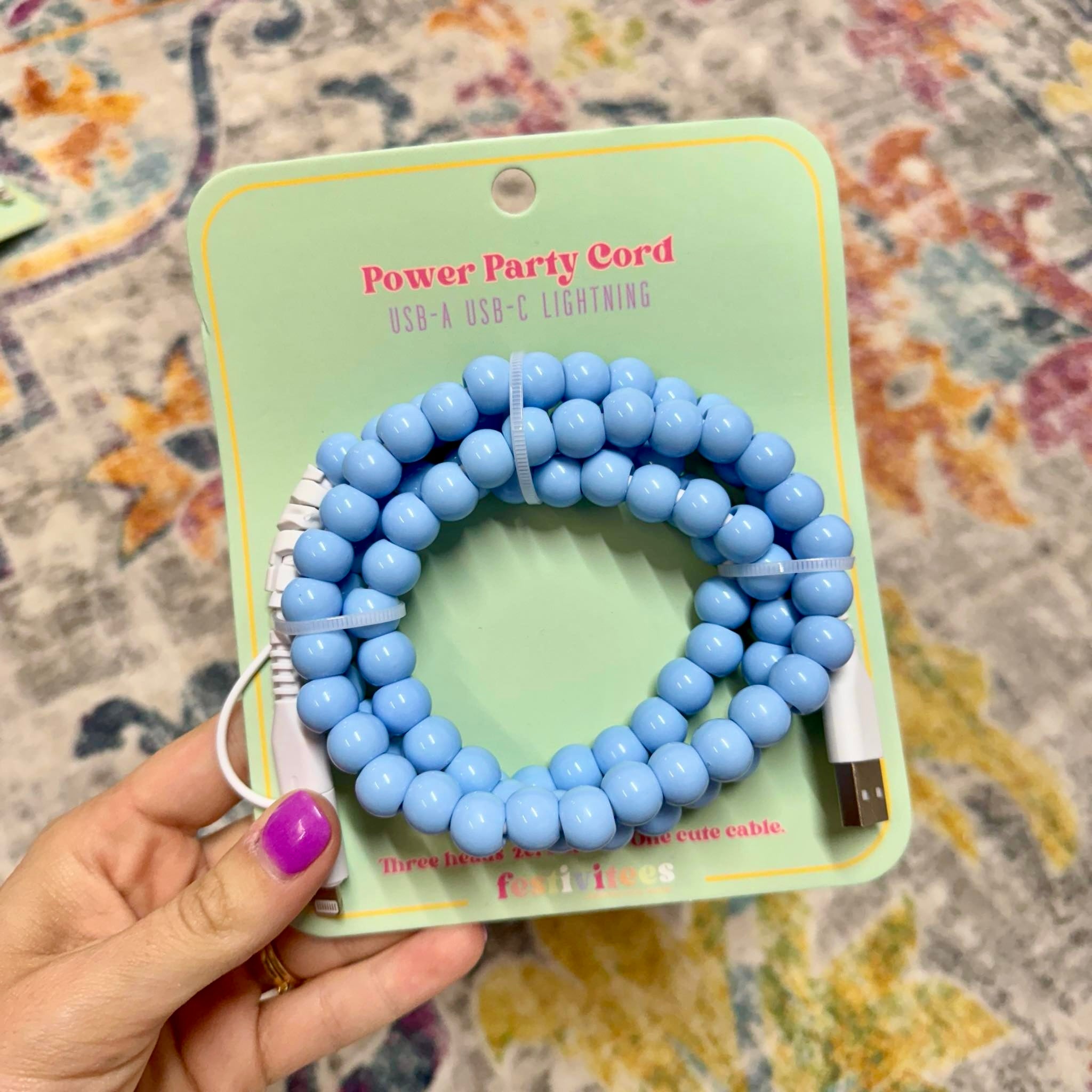 FANCY SMANCY BEADED CHARGING CABLES (USB-A TO DUAL USB-C / LIGHTENING 3 FOOT
