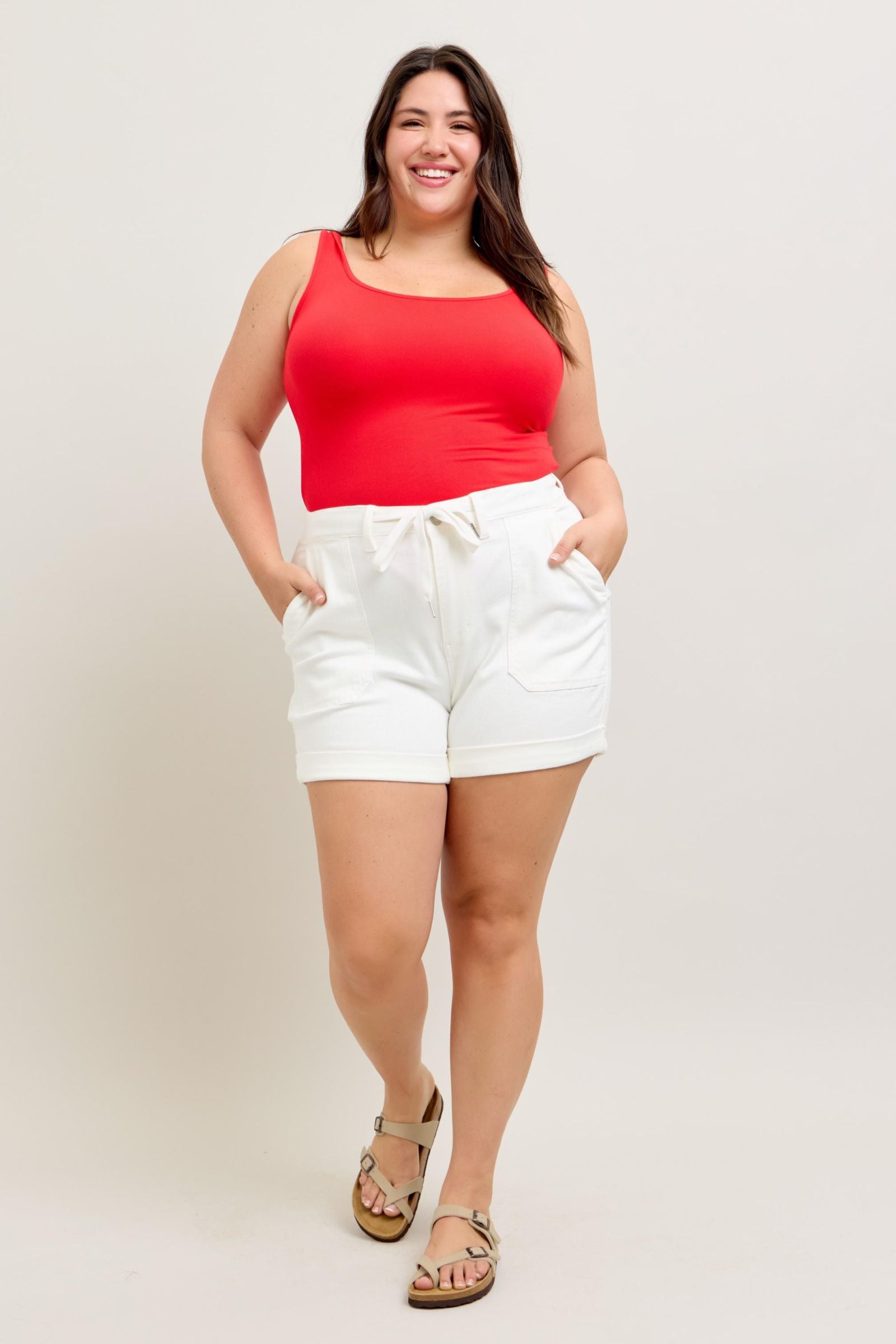 WHITE JOGGERS HIGH WAIST CUFFED JUDY BLUE DENIM SHORTS