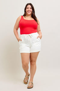 WHITE JOGGERS HIGH WAIST CUFFED JUDY BLUE DENIM SHORTS