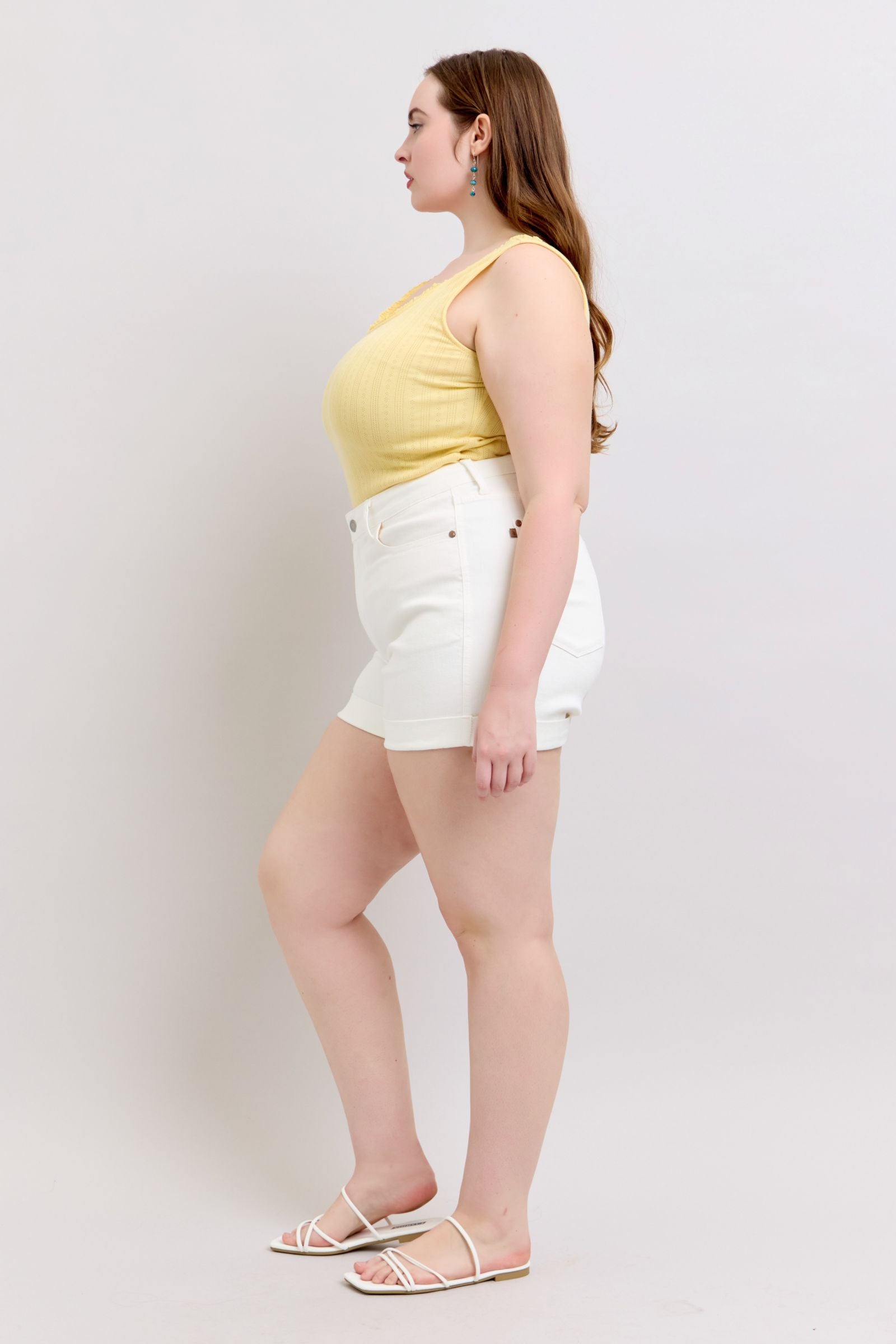 WHITE DOUBLE ROLL CUFFED JUDY BLUE SHORTS-PLUS