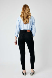 BLACK JUDY BLUE HIGH WAIST HEAVY DESTROYED RAW HEM SKINNY DENIM-PLUS