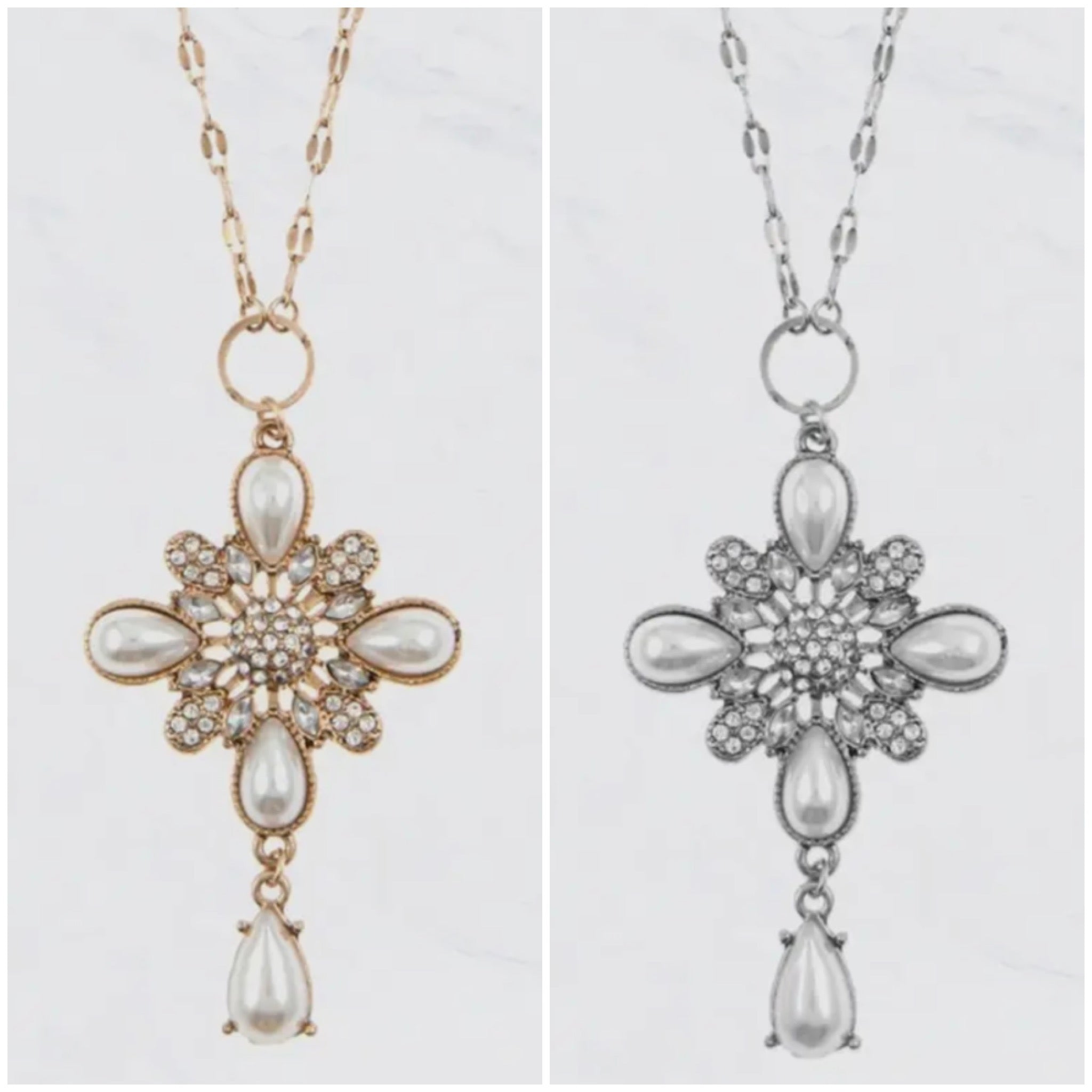 PEARL CROSS PENDANT NECKLACE