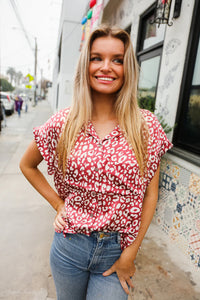 MAUVE ANIMAL DOTTED WOVEN POCKET BLOUSE