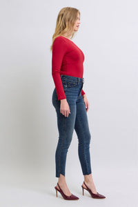 DARKWASH HIGH WAIST TUMMY CONTROL STEP HEM SKINNY JUDY BLUE DENIM-PLUS
