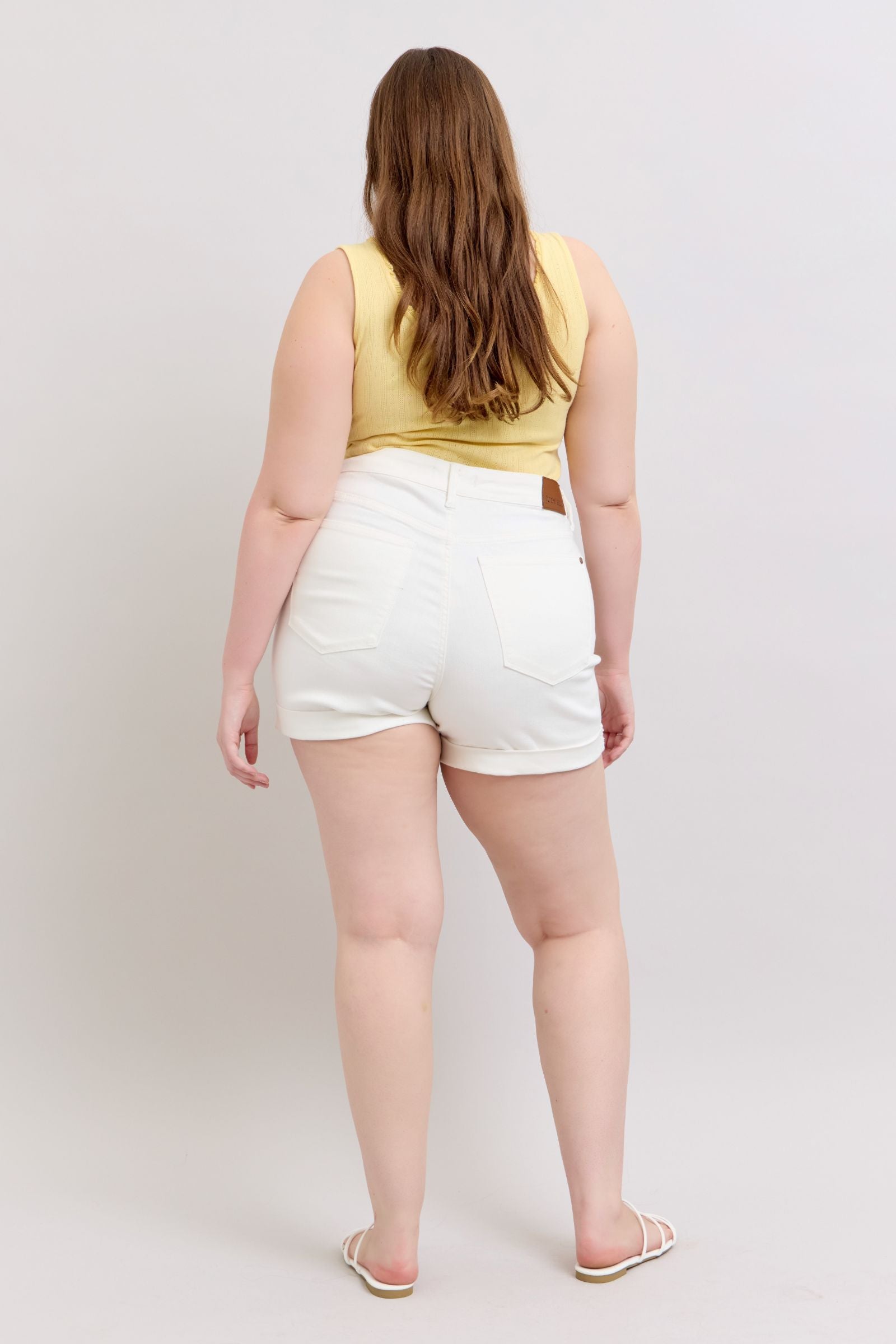 WHITE DOUBLE ROLL CUFFED JUDY BLUE SHORTS-PLUS