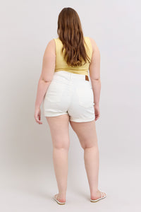 WHITE DOUBLE ROLL CUFFED JUDY BLUE SHORTS-PLUS