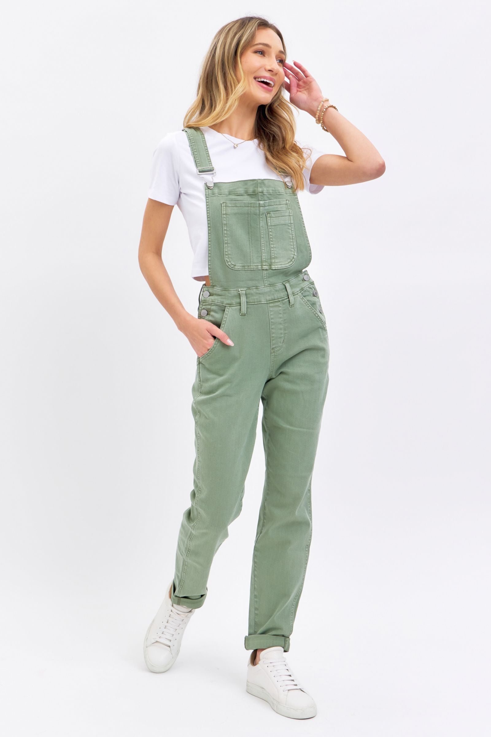 JUDY BLUE SAGE HIGH WAIST GARMENT DYED OVERALLS BOYFRIEND FIT DENIM