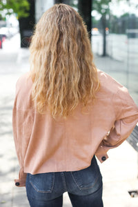 TAN SUEDE CROPPED BOXY FIT MOTTO STYLE JACKET