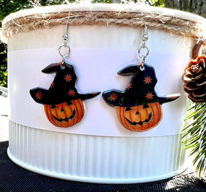 Black Hat Jack O Lantern Earrings