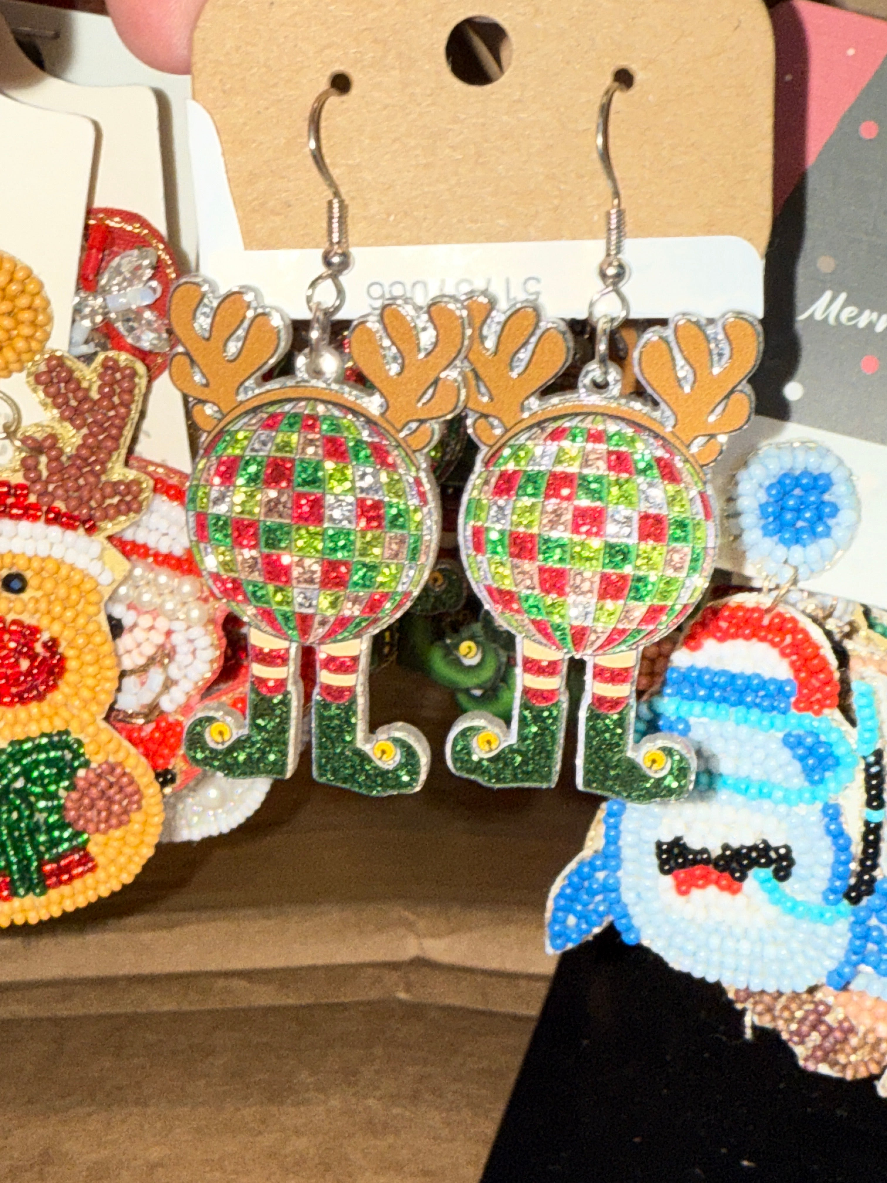 DISCO BALL CHRISTMAS ELF EARRINGS