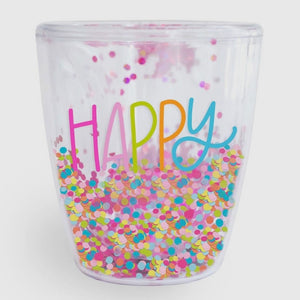 “HAPPY” Glitter Confetti Acrylic Wine Glass Cup