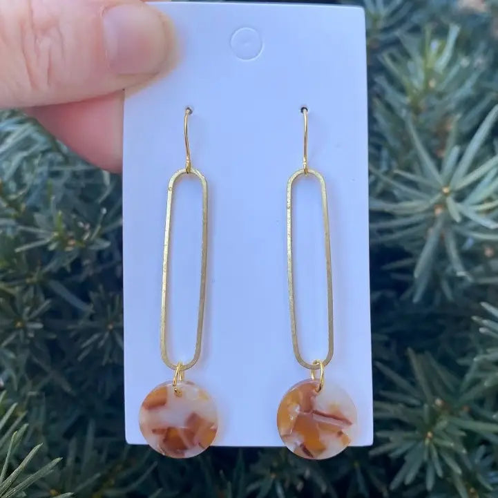 GOLD OBLONGATED CAMEL DISC MINIMALIST HANDMADE BBB EARRINGS