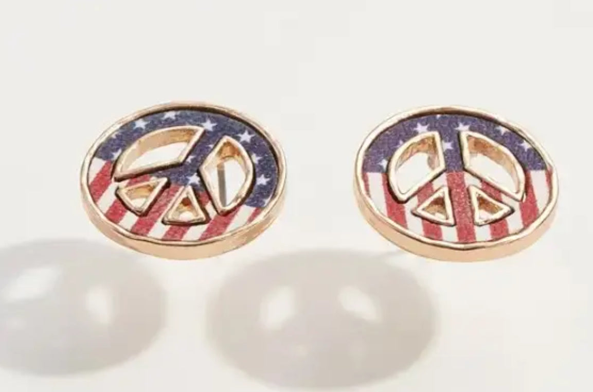 RWB PEACE SIGN STUD EARRINGS- SALE- 1 LEFT