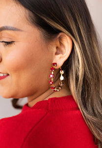 Red Gemstone Hoop Earrings