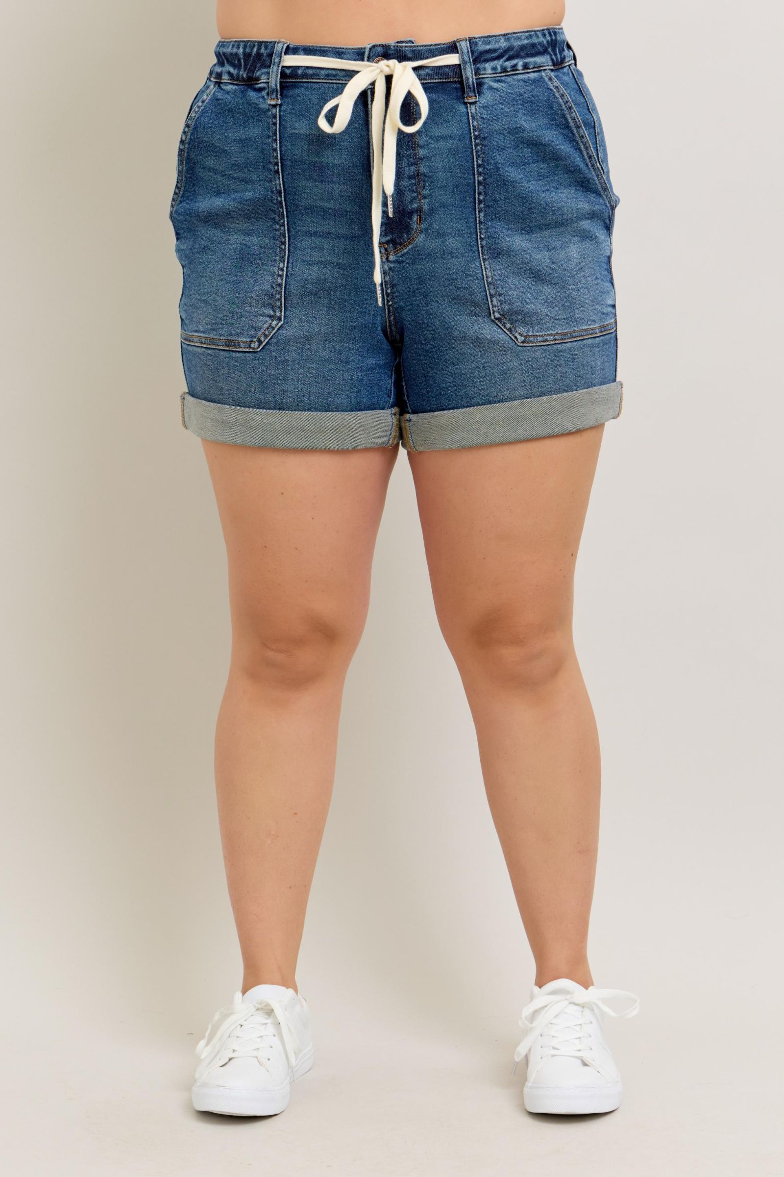 DARK WASH HIGH WAIST CUFFED JOGGER SHORTS BY JUDY BLUE DENIM