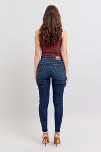 DARKWASH WESTERN EMBROIDERY DETAIL HIGH WAIST SKINNY JUDY BLUE DENIM
