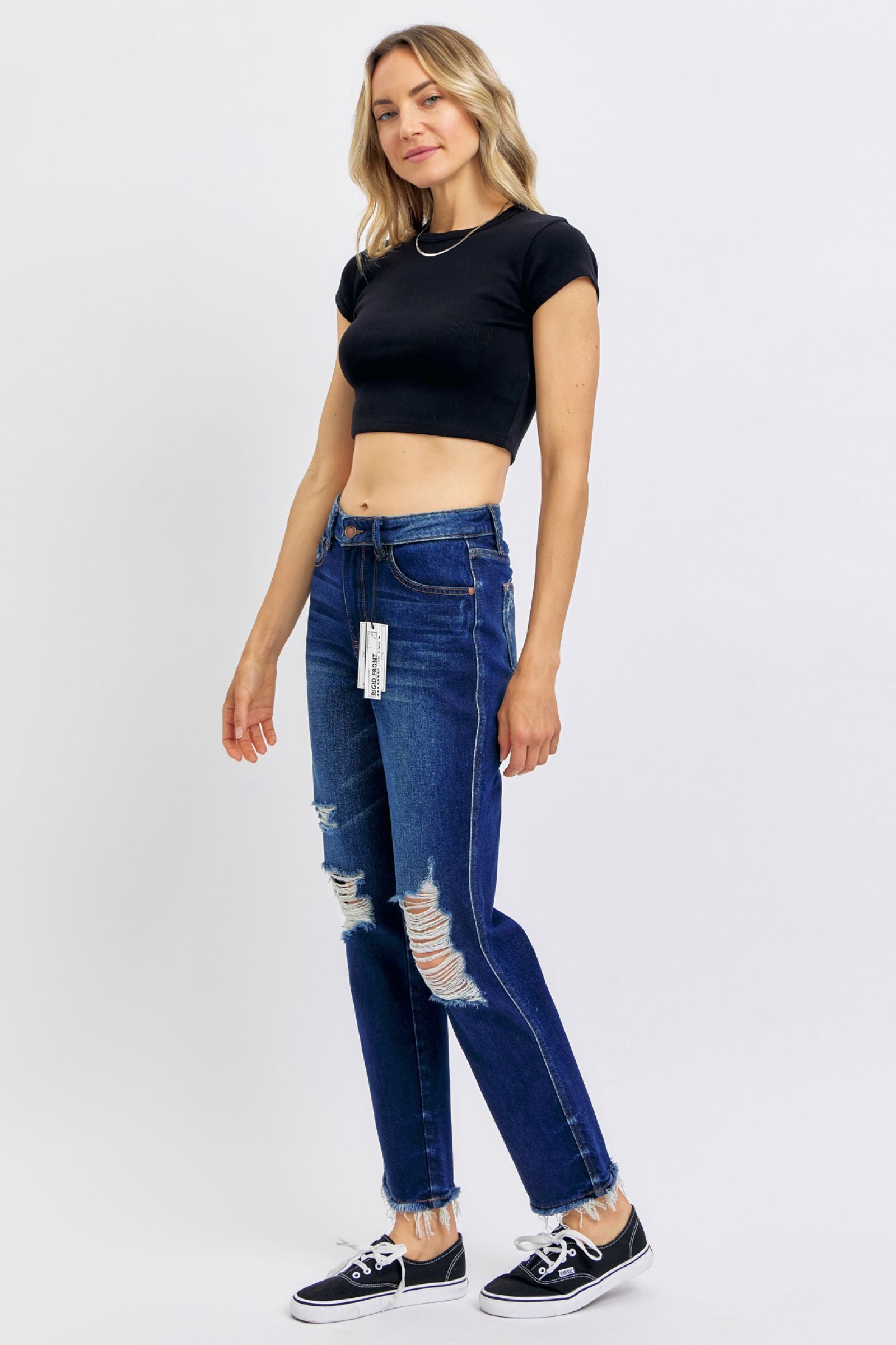 HIGH WAIST RIGID MAGIC HEAVY DESTROYED STRAIGHT DARKWASH JUDY BLUE DENIM-PLUS