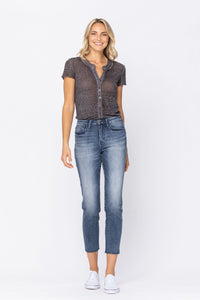 DARKWASH HIGH RISE RAW HEM RELAXED FIT JUDY BLUE DENIM-PLUS