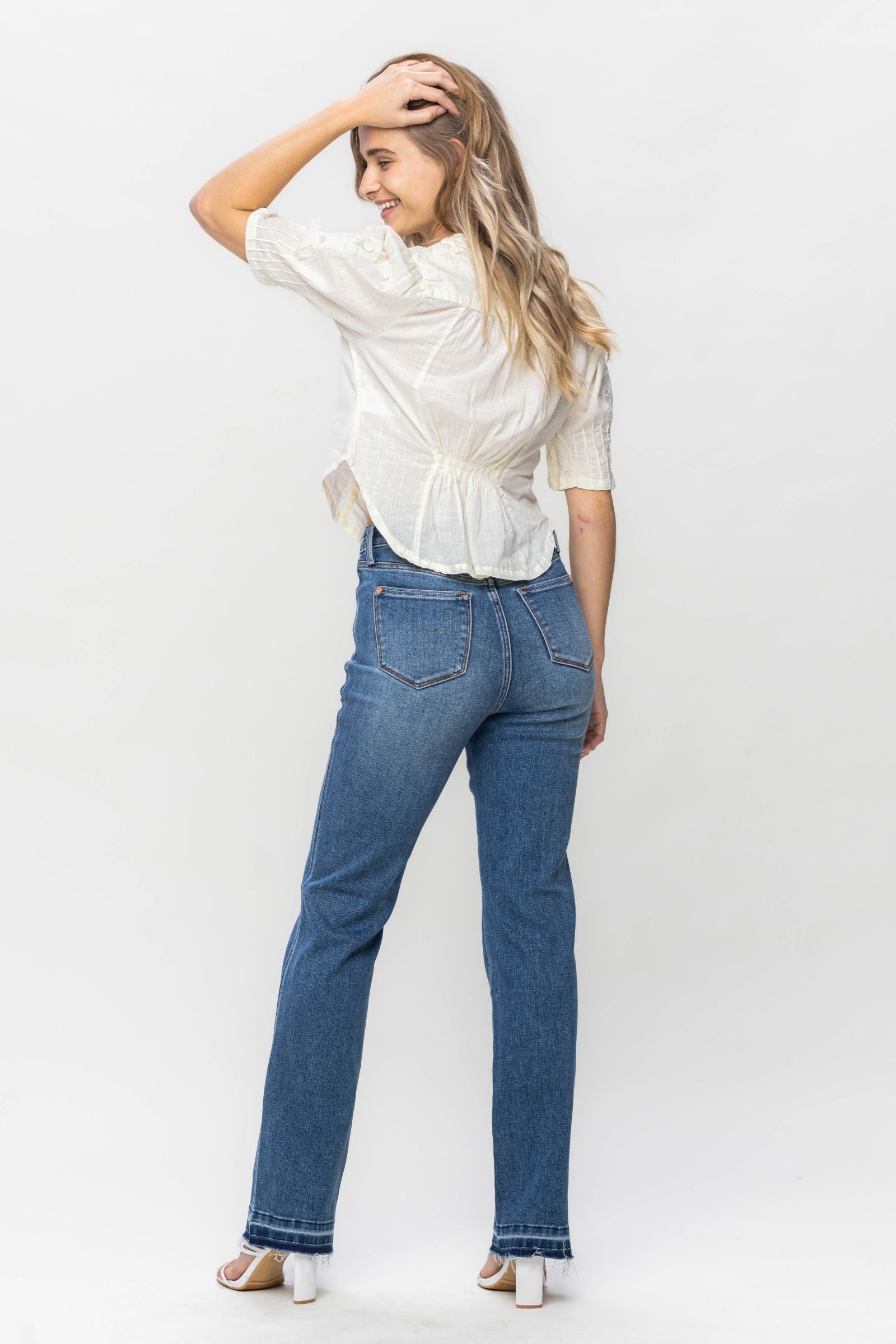 Medium Wash High Waist Tummy Control Release Hem Slim Boot Judy Blue Denim-PLUS