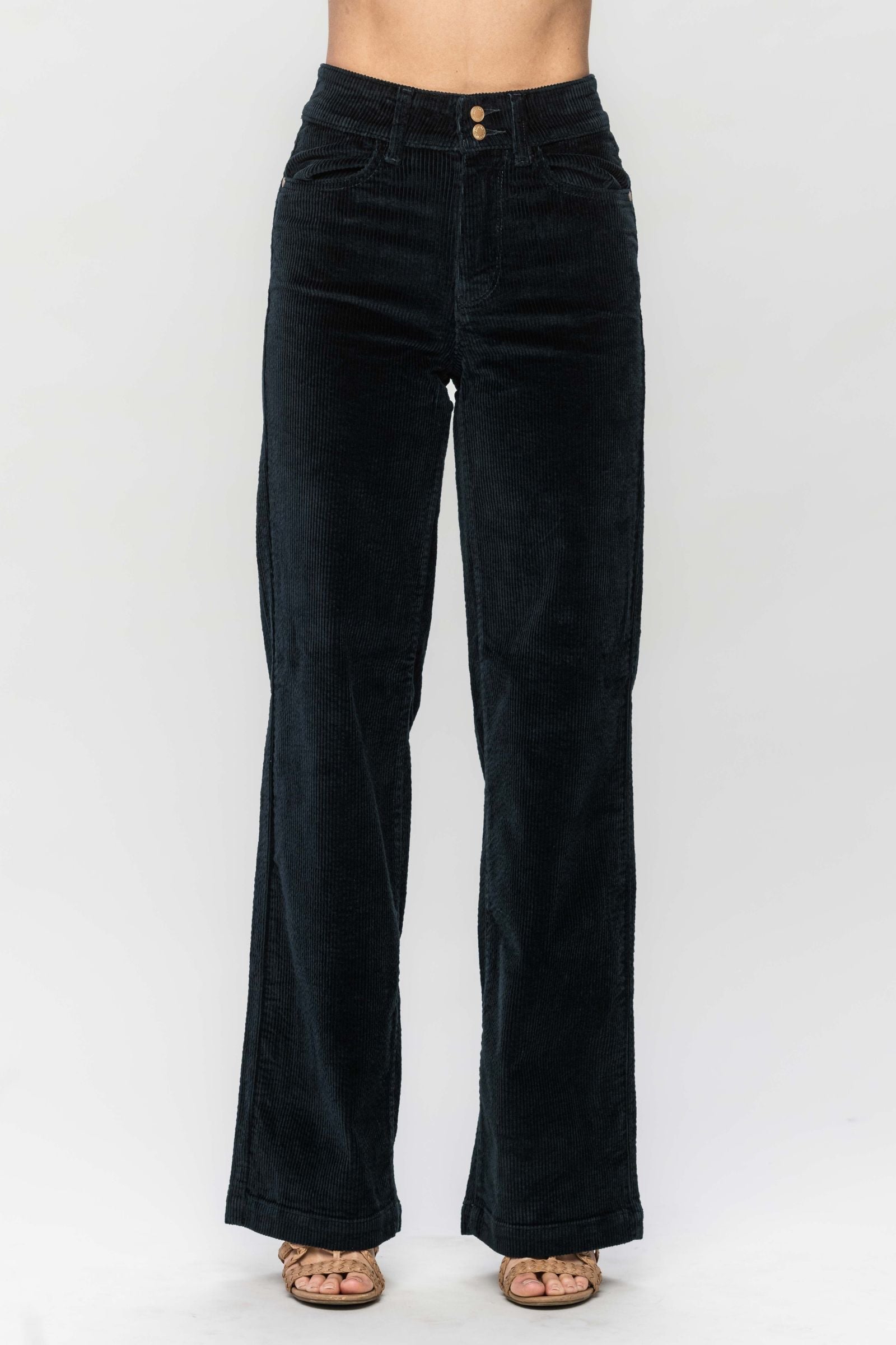 Emerald High Waist Overdyed Garment Corduroy Trouser Wide Leg Judy Blue Denim