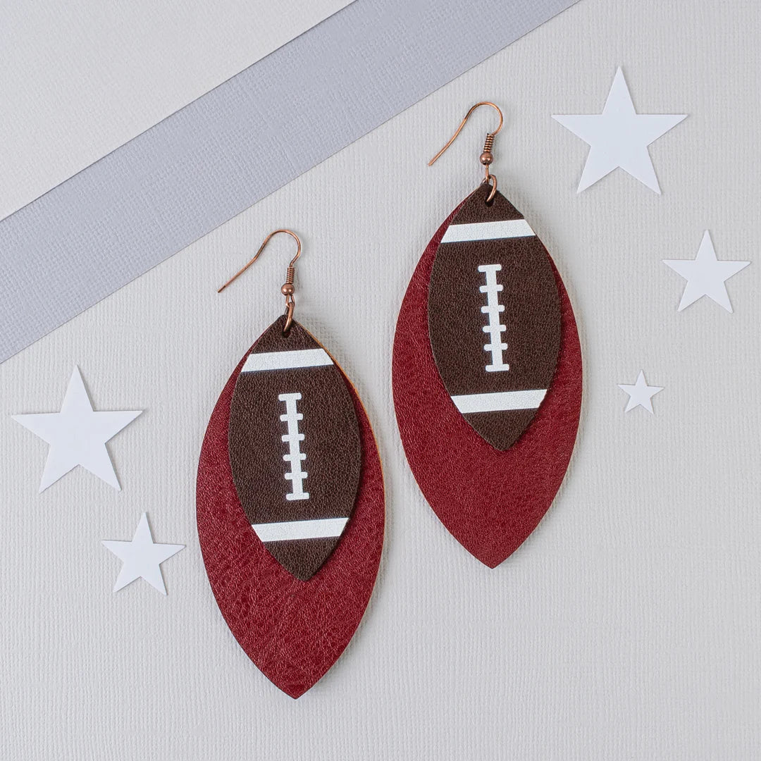 LAYERED FOOTBALL LEATHER LIKE EARRINGS