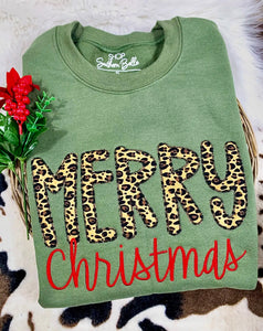 MERRY CHRISTMAS CHEETAH CHRISTMAS SWEATSHIRT HANDMADE APPLIQUED