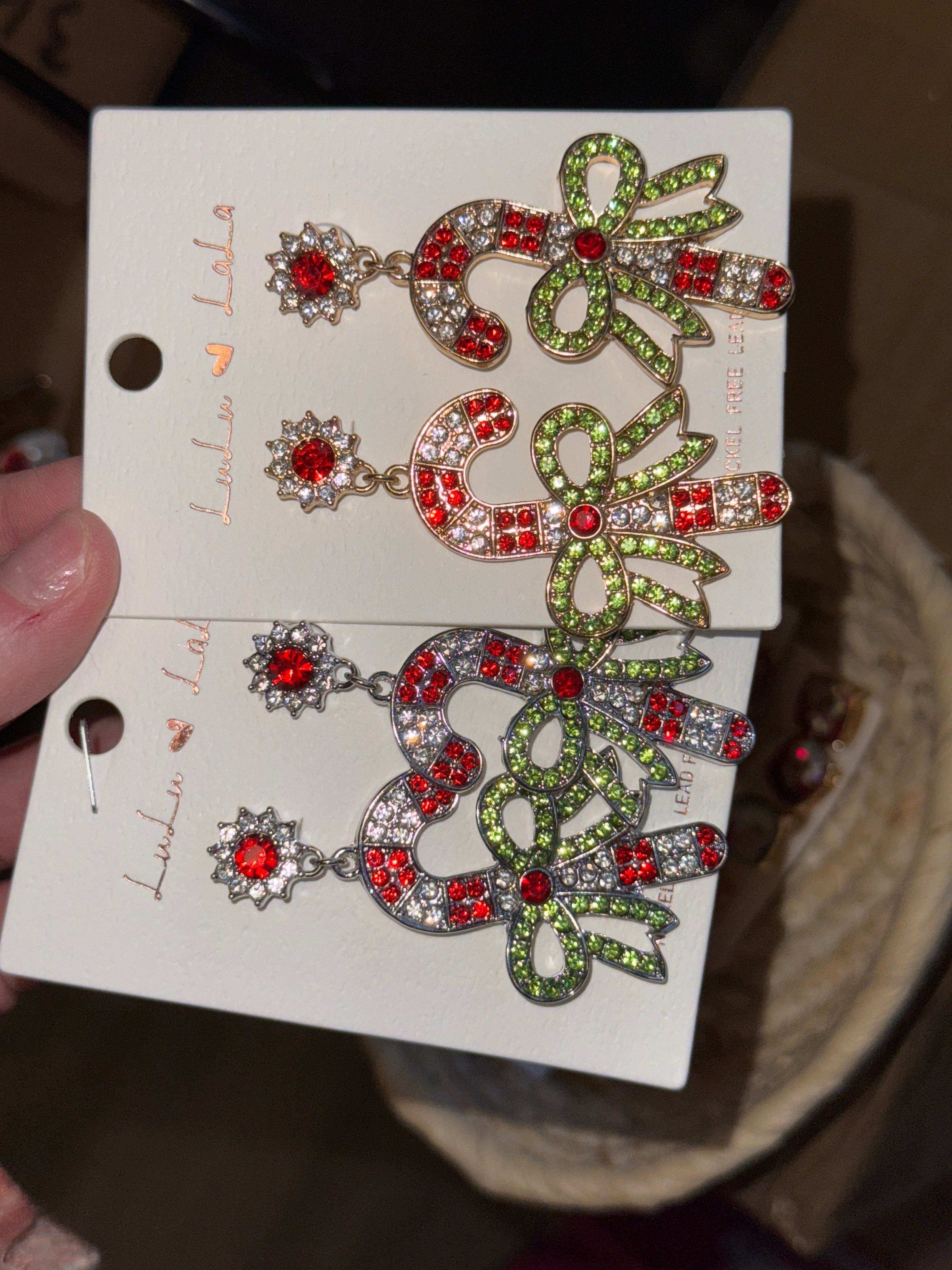 RHINESTONE BLINGY CANDY CANE EARRINGS